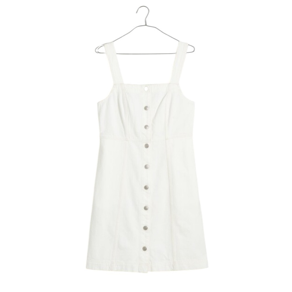 NWT Madewell Denim Square Neck Sleeveless Mini Dress in Tile White Size 14 - Picture 3 of 13